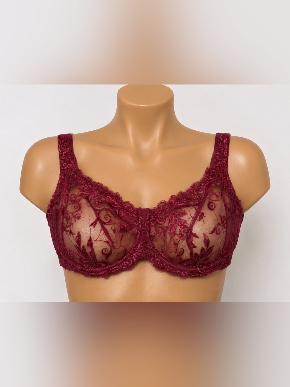 Soma Bra 40DD Burgundy Sheer Lace Underwire Plus Size Full Coverage